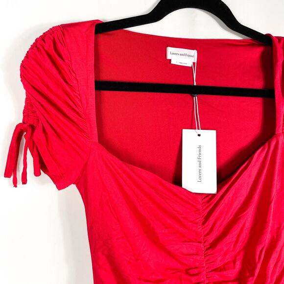Lovers & Friends Jupiter Bodysuit Red‎ Front Ruched Sz S Pull On Short Sleeve - Picture 7 of 13